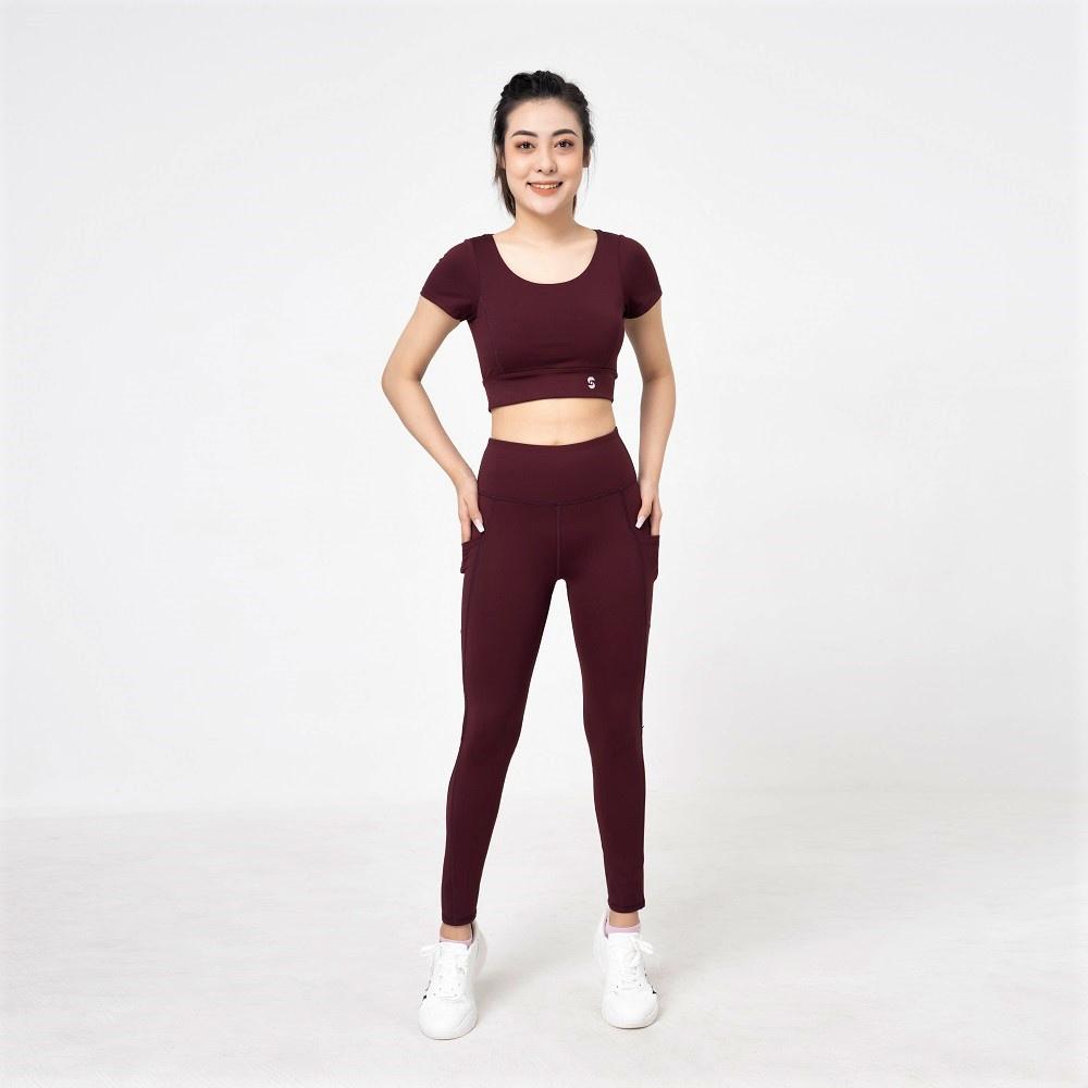 Set đồ tập thể thao gym, yoga nữ áo croptop đan dây phối quần legging nâng mông - S210501