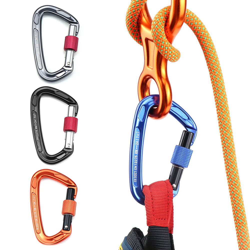 Móc Khóa Carabiner Có Cổng Khóa Vít Chịu Lực Nặng 24KN Cho Võng Cắm Trại Đi Bộ Đường Dài