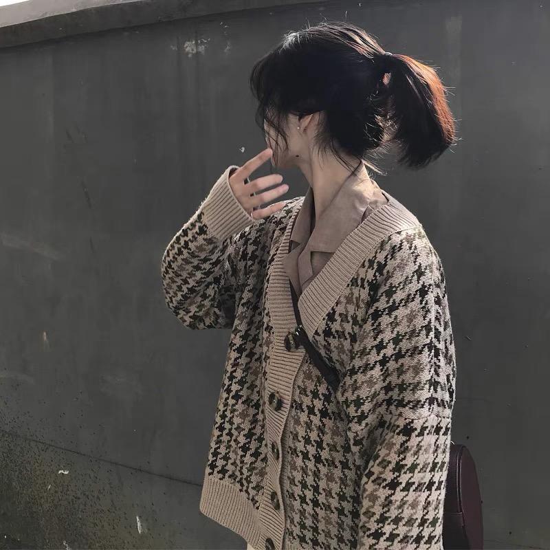 MS783 Áo khoác cardigan len hoạ tiết viền màu cổ tim