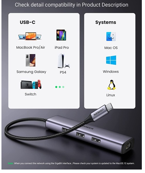 Hub chia USB Type-C ra 3 cổng USB 3.0 Type-A kèm Lan Gigabit vỏ nhôm Ugreen 60600 - Hàng chính hãng
