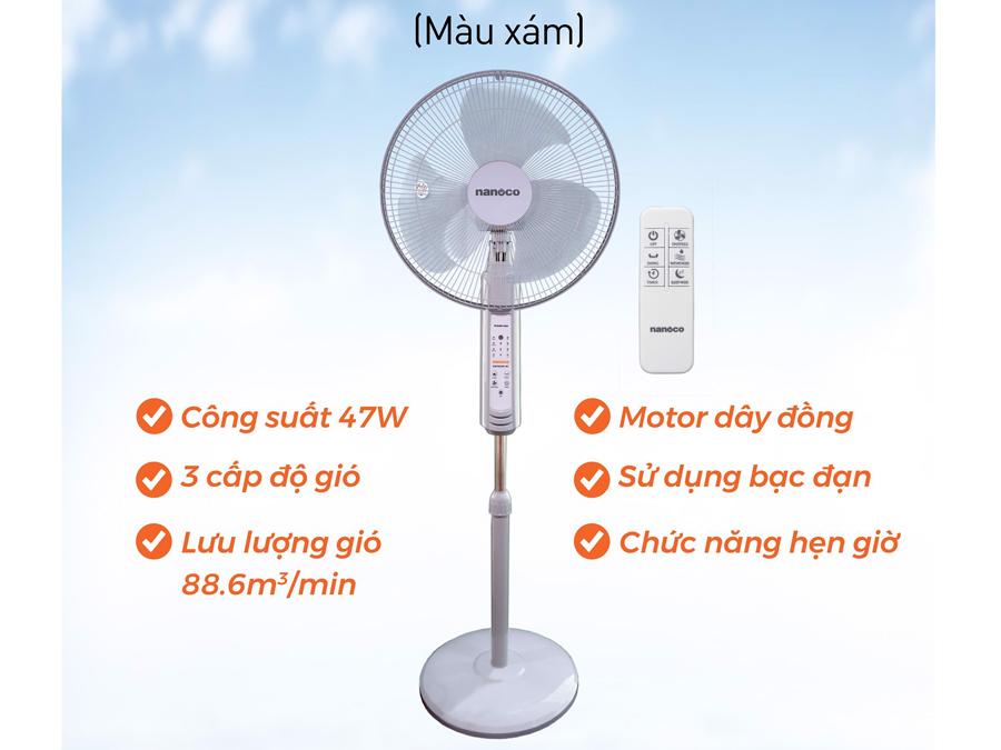 Quạt Đứng Có remote Nanoco NSF1602G-RC (Màu xám)-Hàng chính hãng