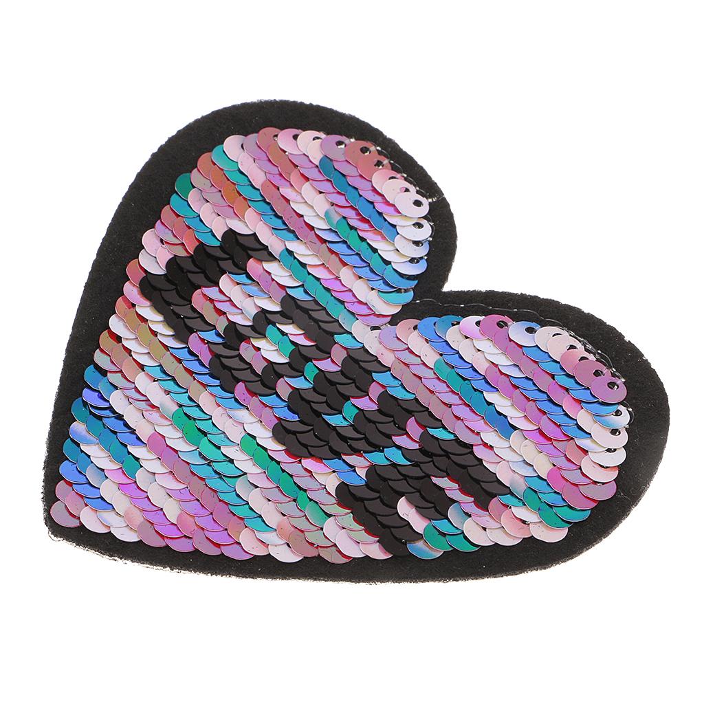 Sequin Heart Embroidery Sew Iron on Patch Badge Cloth Applique DIY Craft