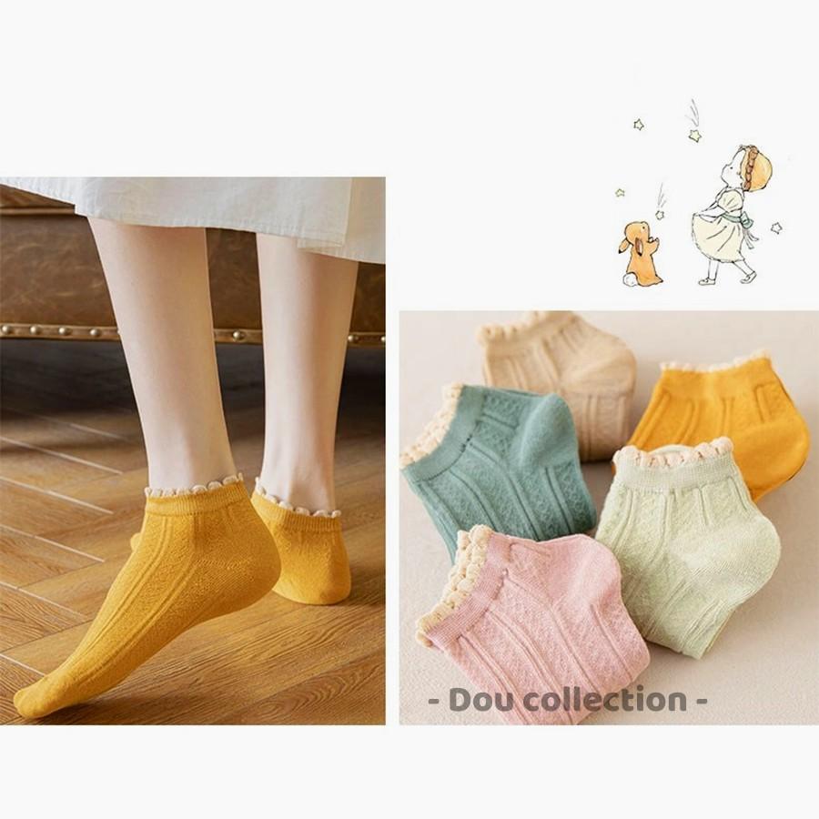 Vớ Tất Nữ Ngắn Cotton Viền Sóng Phong Cách Nhật Bản Dễ Thương - Mã TV008