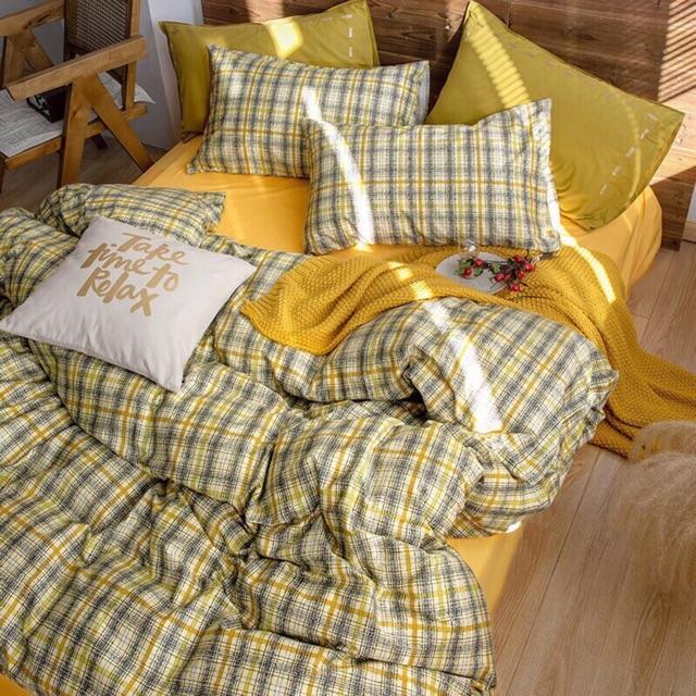 Set Cotton Tici Hàng Nhập Khẩu Cao Cấp 4 Món Kẻ Vàng