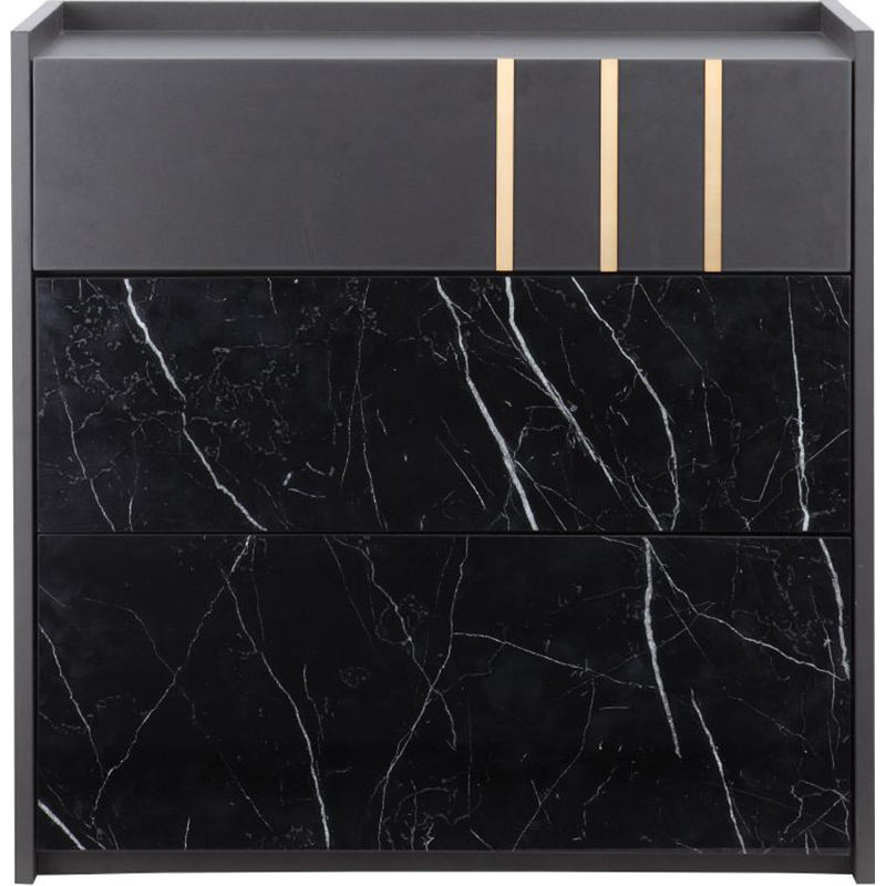 Tủ ngăn kéo 3 tầng MARQUINA gỗ công nghiệp cao cấp màu xám đen kết hợp vân đá cẩm thạch sang trọng | Index Living Mall - Phân phối độc quyền tại Việt Nam