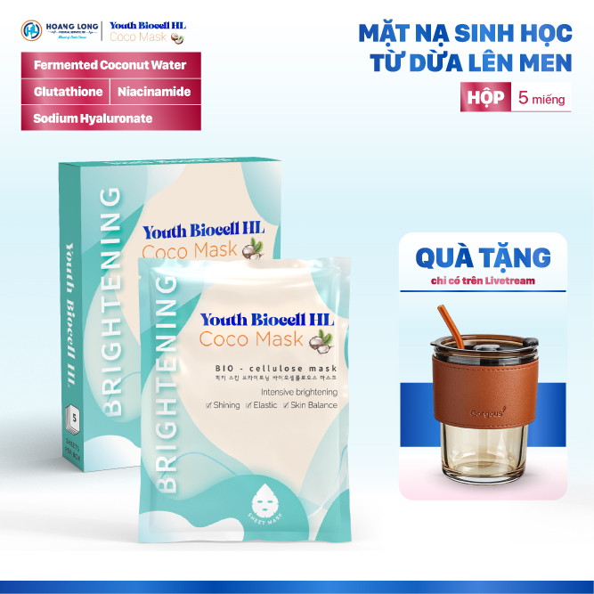 Mặt Nạ dưỡng ẩm Chiết Xuất Nước Dừa Lên Men Dưỡng Trắng Sáng Cấp Ẩm Kết Hợp Niacinamide & Glutathione Youth Biocell HL Coco Mask Cosmetics Skincare