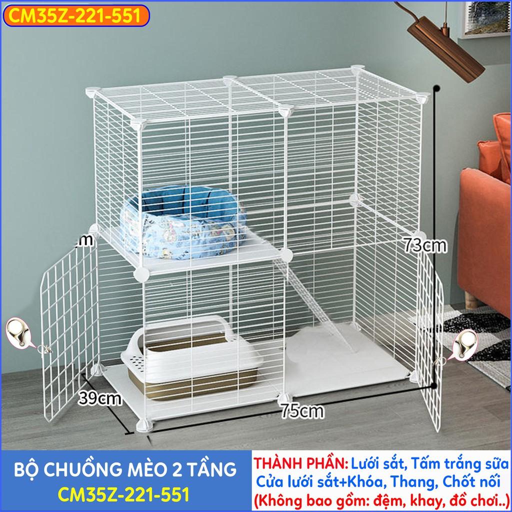 Chuồng mèo 2 tầng giá rẻ lắp ghép lưới sắt đa năng nuôi thú cưng thỏ, bọ ú, sóc