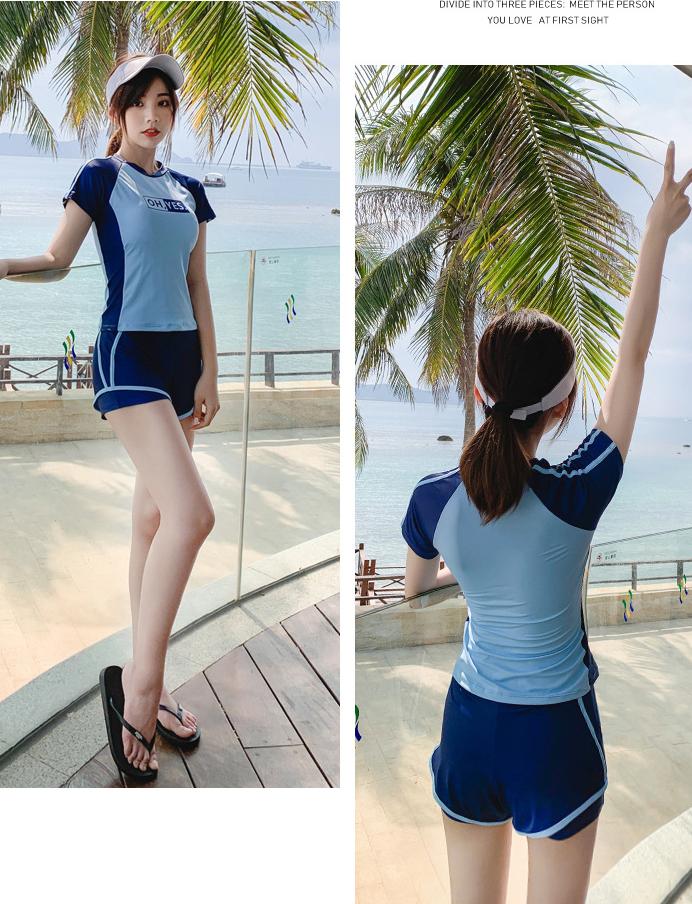 Bộ bơi nữ áo cộc tay, quần sooc đùi thể thao, đệm tròn dễ mặc, chất thun co giãn, dáng năng động, dấu bụng tốt | KT069