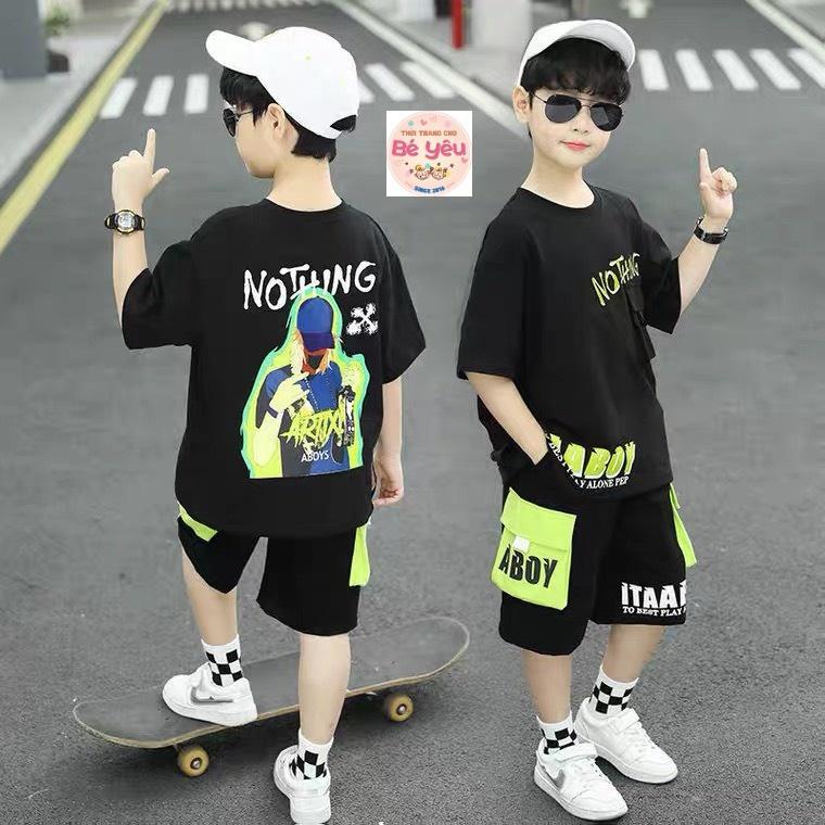 BỘ THUN BÉ TRAI HIP HOP thun cotton ngắn tay mùa hè phong cách NĂNG ĐỘNG cho bé 25-52kg- QUẦN ÁO TRẺ EM