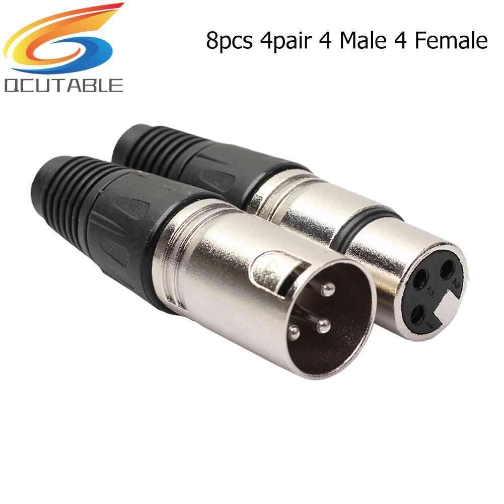 Set 8 Đầu Nối Dây Cáp Âm Thanh Micro 4 Male 4 Female XLR 3Pin