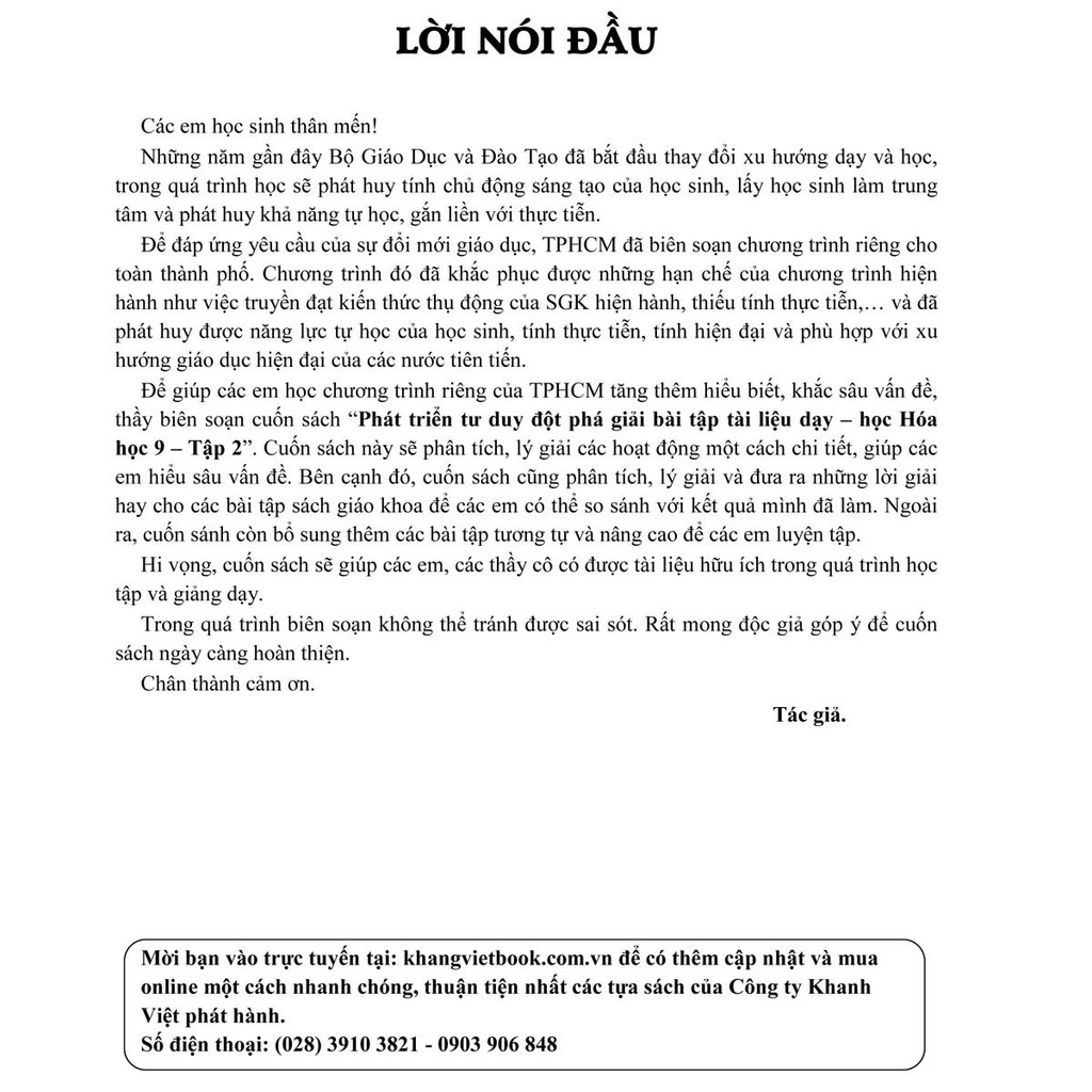 Sách - Phát Triển Tư Duy Đột Phá Giải Bài Tập Tài Liệu Dạy Học Hóa Học 9 Tập 2