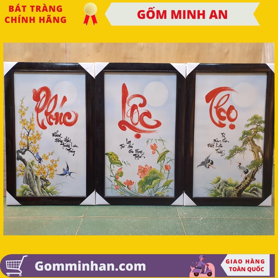 Bộ Tranh Gốm Sứ Phối Màu Vẽ Phúc Lộc Thọ- Gốm Sứ Bát Tràng- Gốm Minh An- Tranh Sứ Đẹp