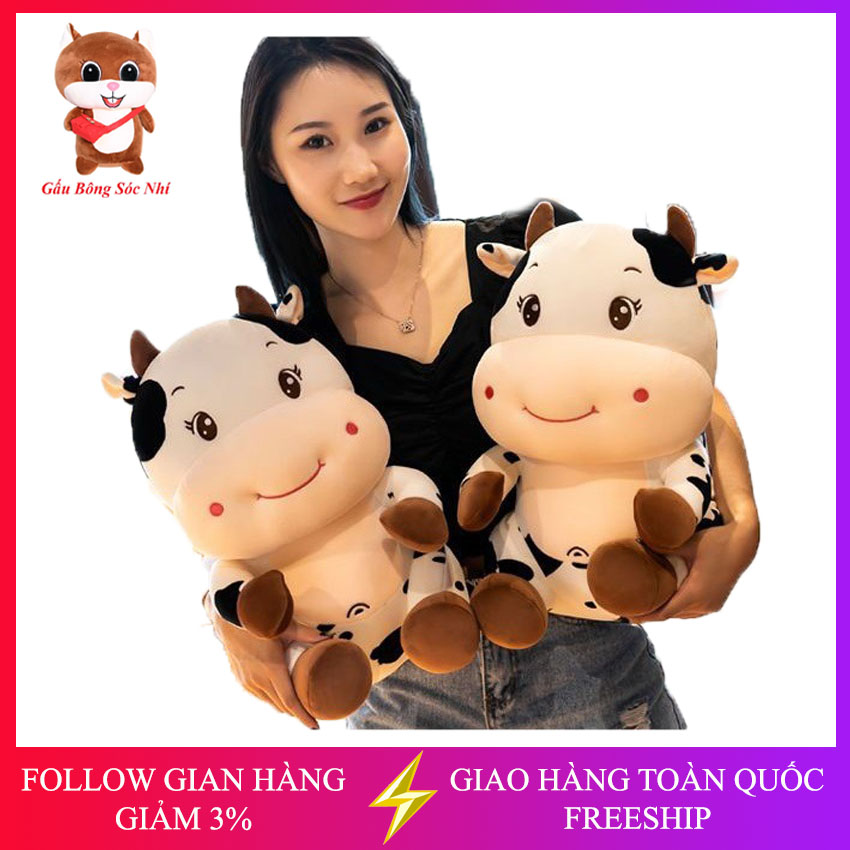 Gấu bông bò sữa cao cấp, quà tặng thú nhồi bông bò