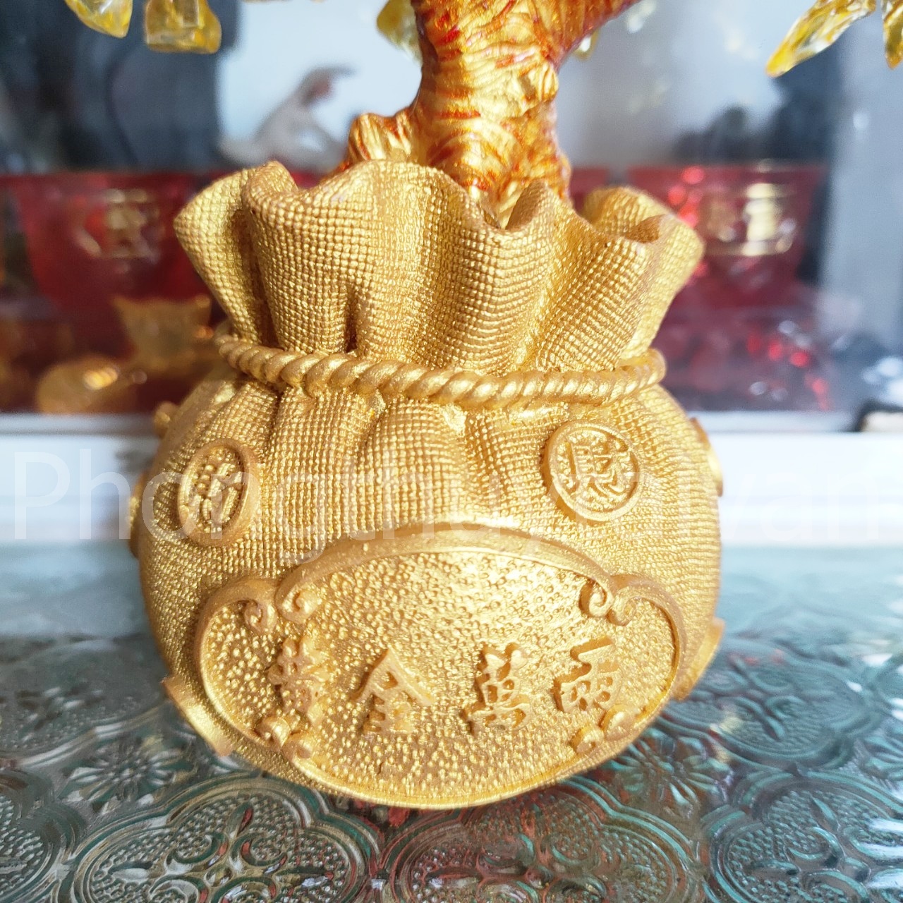 Cây Thần lộc-Hoa tiền Pha lê thỏi chiêu tài 7.5cm*7.5cm*18cm