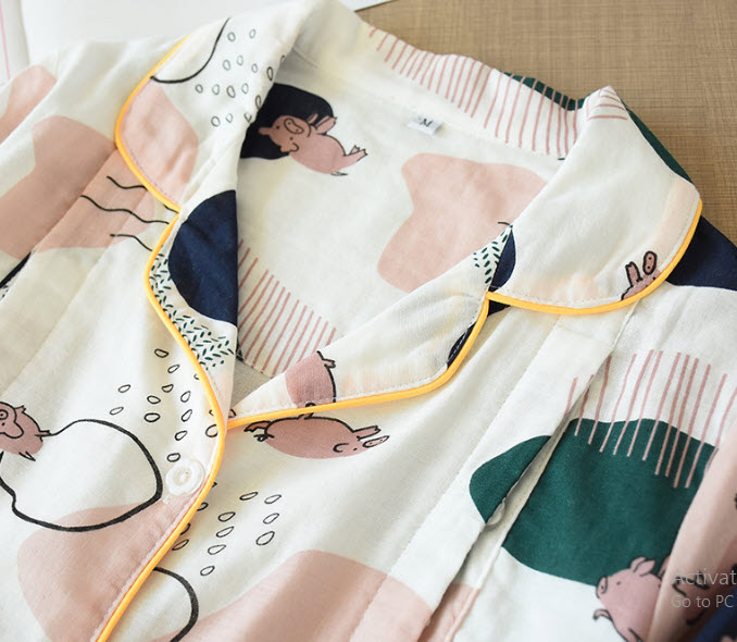 Bộ đồ bầu, sau sinh cho con bú, Pijama thô đũi cực mát PIG 2 MÀU