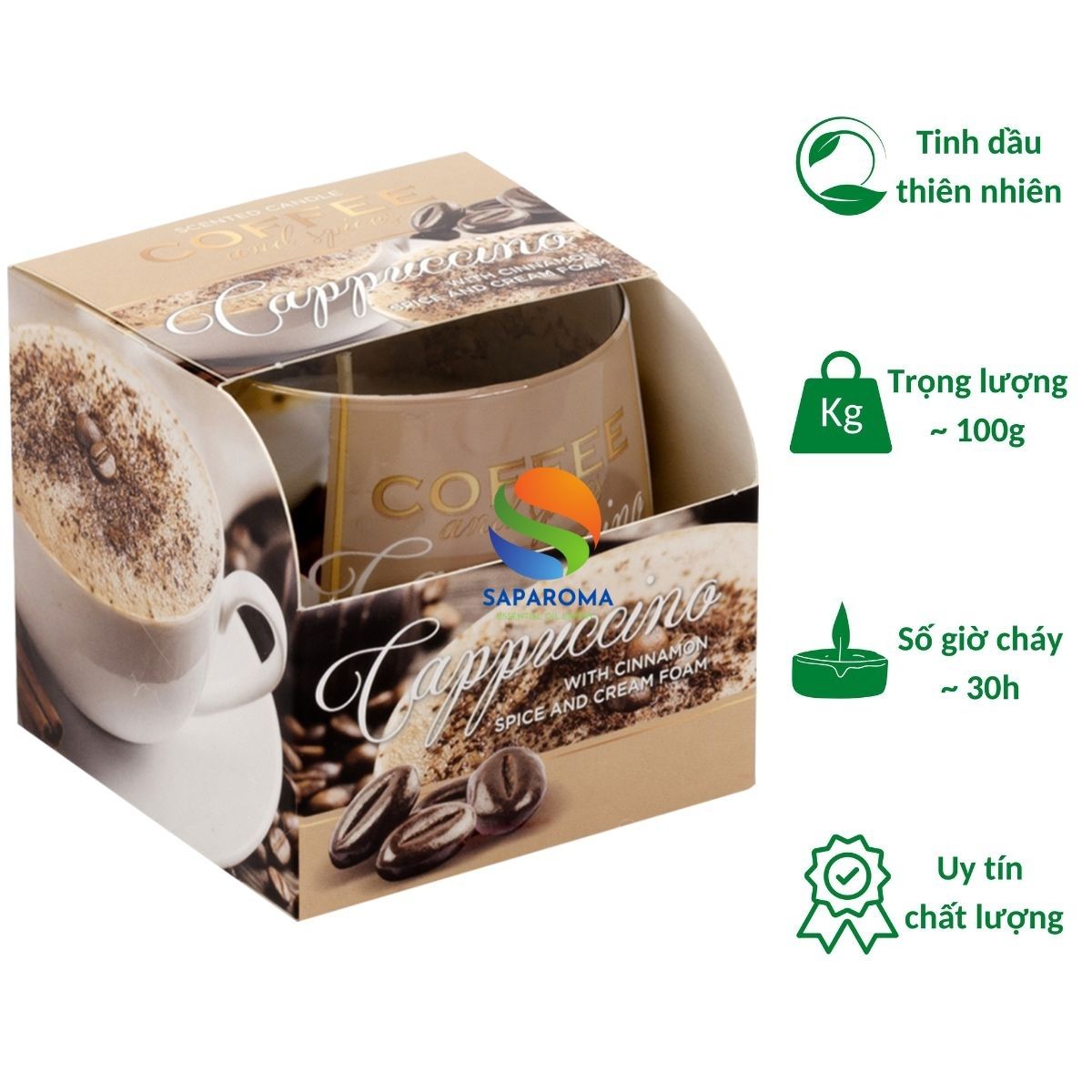 Ly nến thơm tinh dầu Bartek Coffee and Spices 100g QT04966 - cà phê capuchino, nến trang trí, thơm phòng, thư giãn, Hỗ trợ khử mùi
