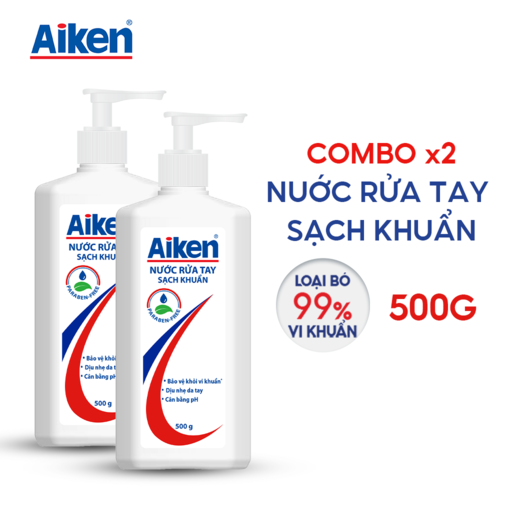 Combo 2 Nước rửa tay xà phòng Sạch khuẩn Aiken 500G/chai