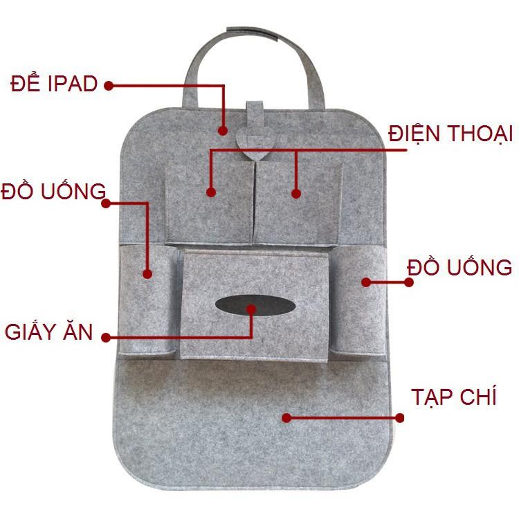 Túi treo đồ sau ghế ô tô, Túi để đồ treo sau lưng ghế ô tô chất liệu nỉ cao cấp