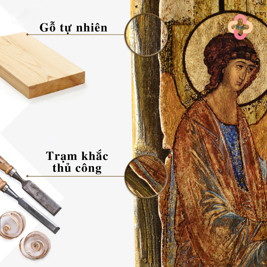 Icon Chúa Ba Ngôi Beati - Tranh Gỗ Thủ Công Màu Rustic / Icon of the Holy Trinity by Andrei Rublev