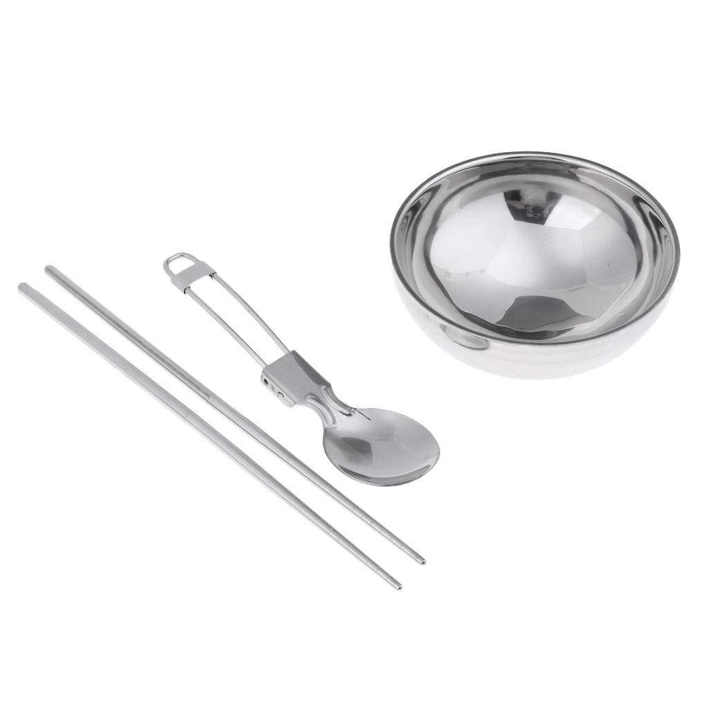 Portable Travel Set Stainless Steel Bowl Chopsticks Spoon Camping Tableware