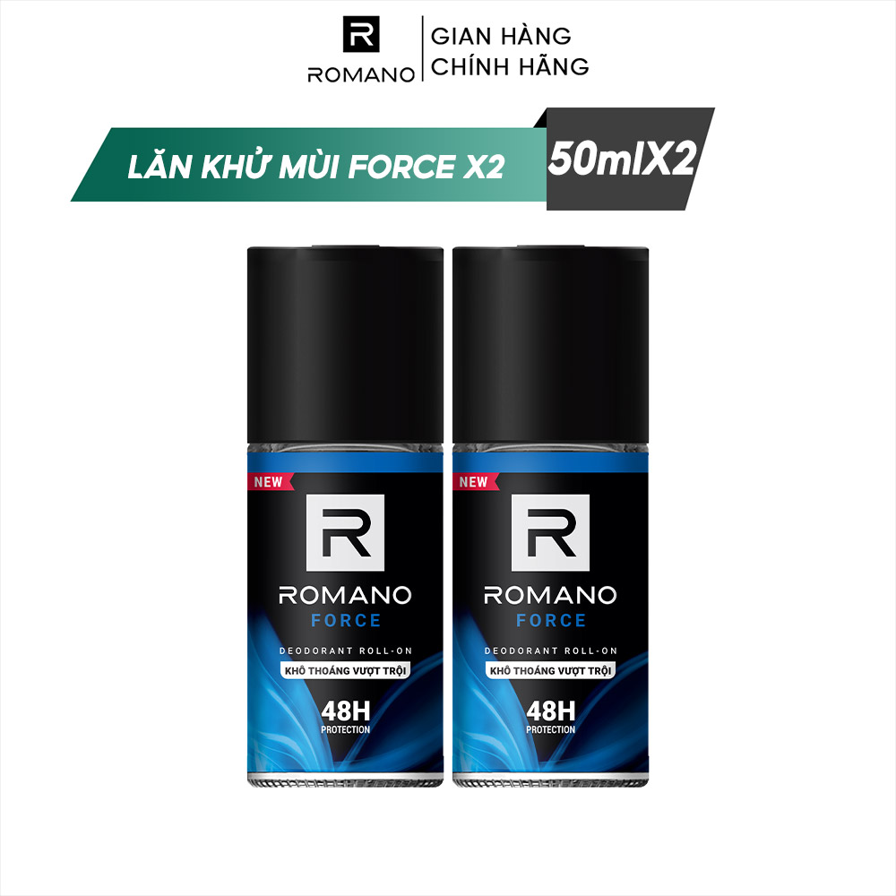 Combo 2 Lăn khử mùi Romano kháng khuẩn & khô thoáng cả ngày 50mlx2 Force