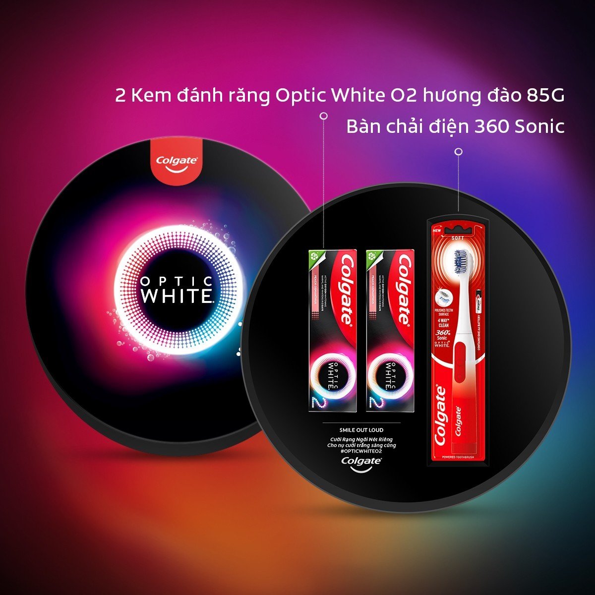 Combo bàn chải điện Colgate Sonic Optic White và 2 kem đánh răng Colgate Optic White O2 85g trắng răng 3 ngày
