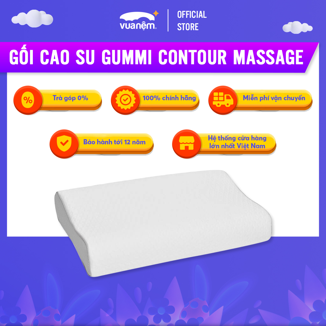 Gối Cao su cao cấp Gummi Contour Massage 40x60cm 100% cao su thiên nhiên, mát mẻ, thông thoáng, nâng đỡ đốt sống cổ, chống đau vai gáy