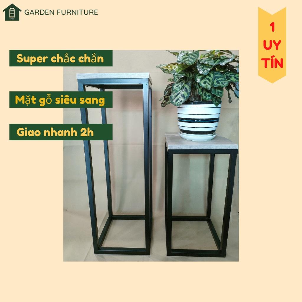 Kệ trang trí chân sắt, mặt kê gỗ chống thấm, sơn đen sang trọng, kệ cây cảnh 3 kích thước cao 50cm 75cm 90cm