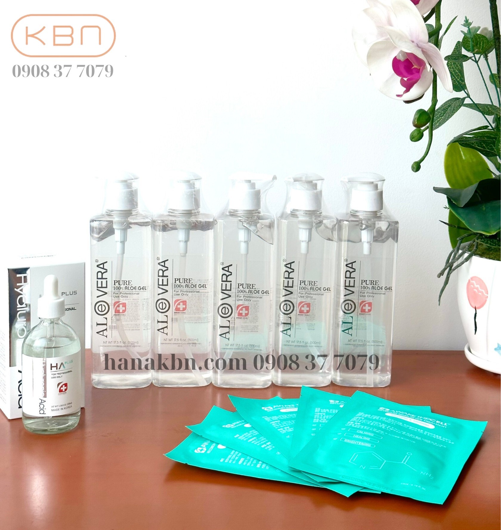 Combo 5 Chai Gel Nha Đam Aloe Vera Hàn Quốc (500ml) - Làm Dịu Da Nhạy Cảm, Khô, Mụn (Hàng Chính Hãng) + Tặng 1 Serum HA Plus 100ml + Tặng 5 Mặt Nạ Soothing