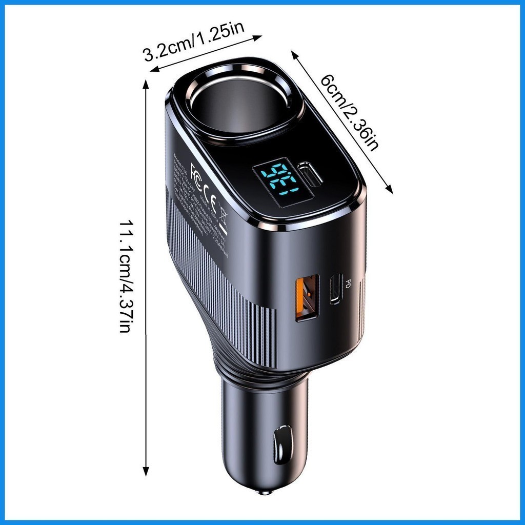 Tẩu Sạc Siêu Nhanh PD 45W Trên Ôtô Công Suất Cao 145W Với 4 Cổng Đa Năng Có Màn Hình Hiển Thị - Hàng Nhập Khẩu