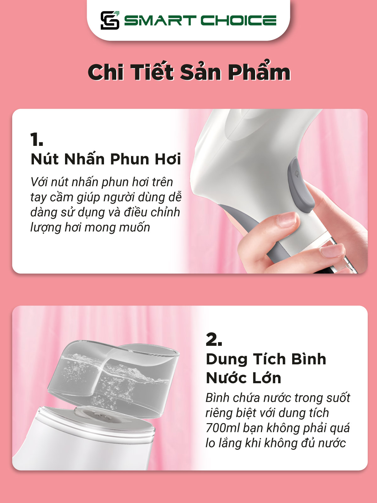 Bàn Là Hơi Nước SmartChoice SCG-BL001 Hàng chính hãng 1200w 700ml, Bàn Ủi Hơi Nước Cầm Tay Cao Cấp Là Mọi Loại Vải