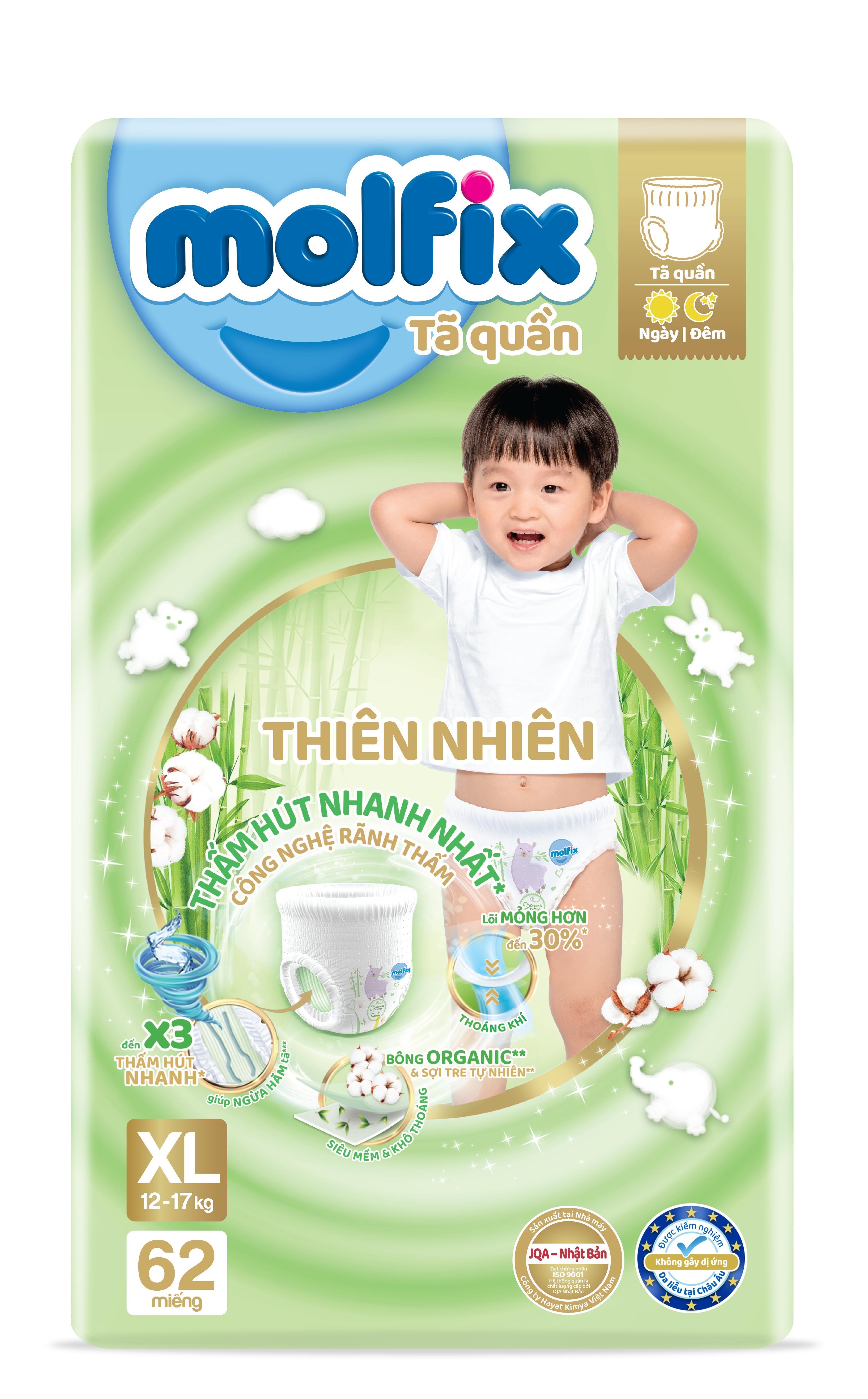 Tã quần thiên nhiên Molfix Ultra XL (12kg - 17kg) Gói 62 miếng