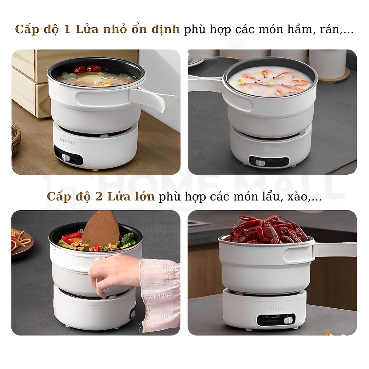Nồi lẩu điện mini đa năng chống dính cao cấp Homea2z, combo bếp và nồi có tay cầm gấp gọn thông minh, nồi mini du lịch