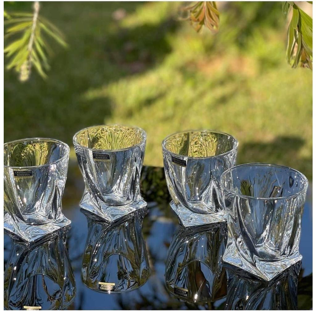 Bộ Bình Rượu Kèm 6 Cốc Pha Lê Bohemia Quadro, Bộ Bình Ly Uống Whisky, Rượu Mạnh, Nhập Đức