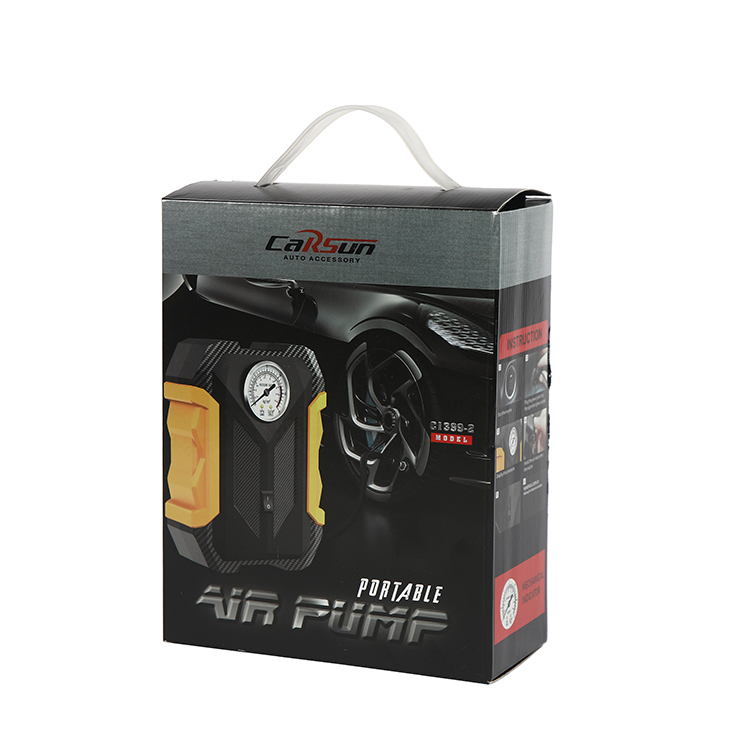 Bơm Lốp Ô Tô Xe Hơi Xe Máy Carsun 12V Đa Năng Có Đèn Led Chiếu Sáng, Máy Bơi Hơi Ô Tô Có Đo Áp Suất Lốp