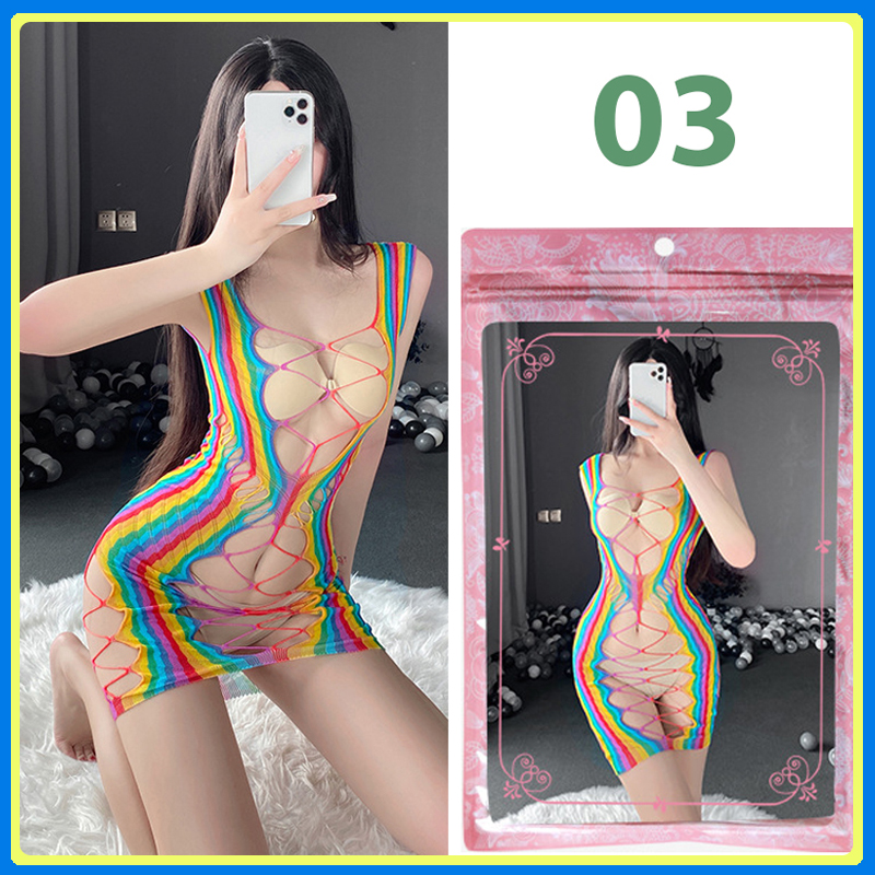 Đồ Ngủ Liền Thân Sexy Bodysuit Đan Lưới Ôm Body 7 Sắc Cầu Vồng Gợi Cảm BT1245 - Đồ Ngủ Nữ Mặc Nhà