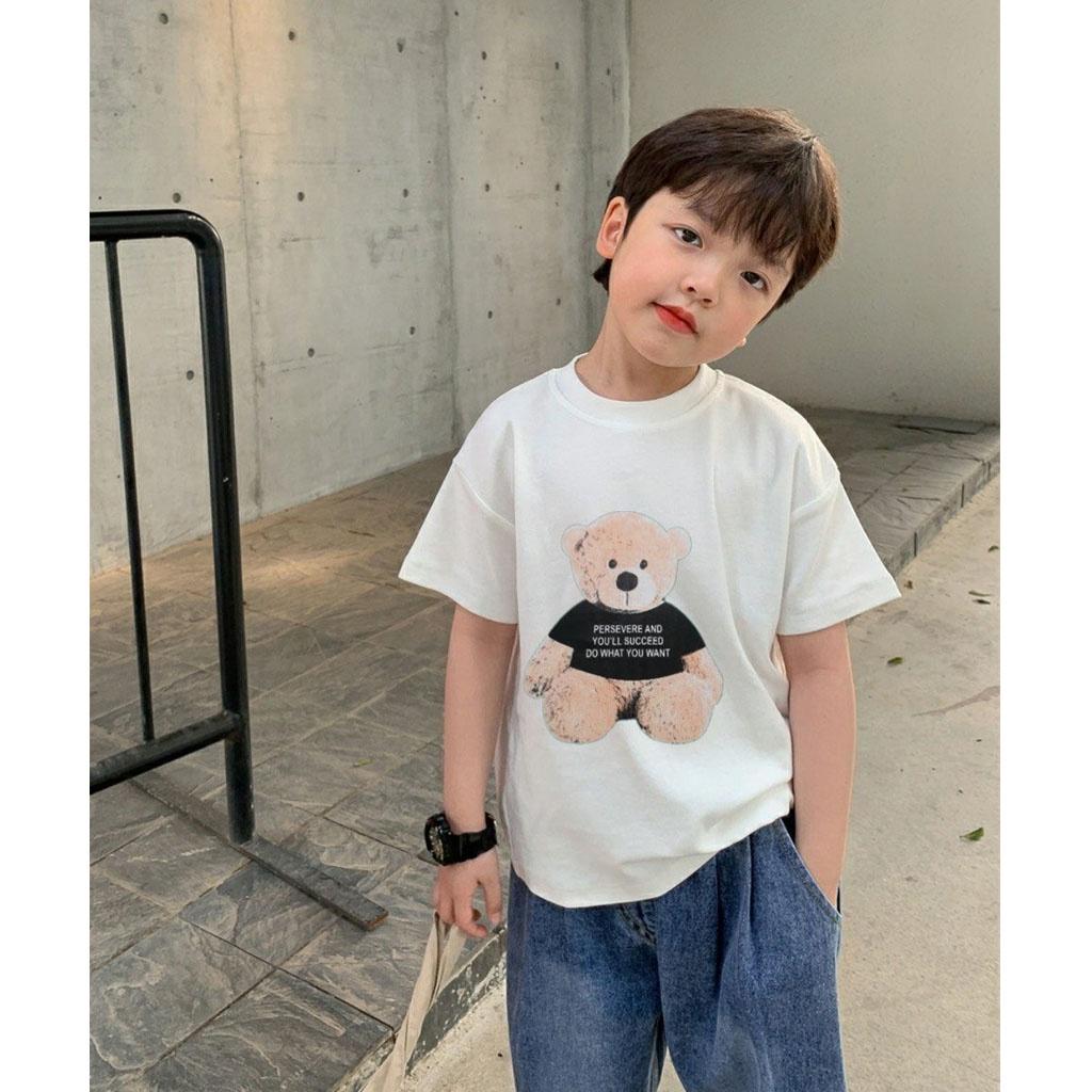 Áo Cộc Tay Cho Bé ROSY KIDS, Áo Phông Cộc Tay In Hình Gấu Bông Cho Bé Trai Bé Gái Đều Xinh từ 7-18kg