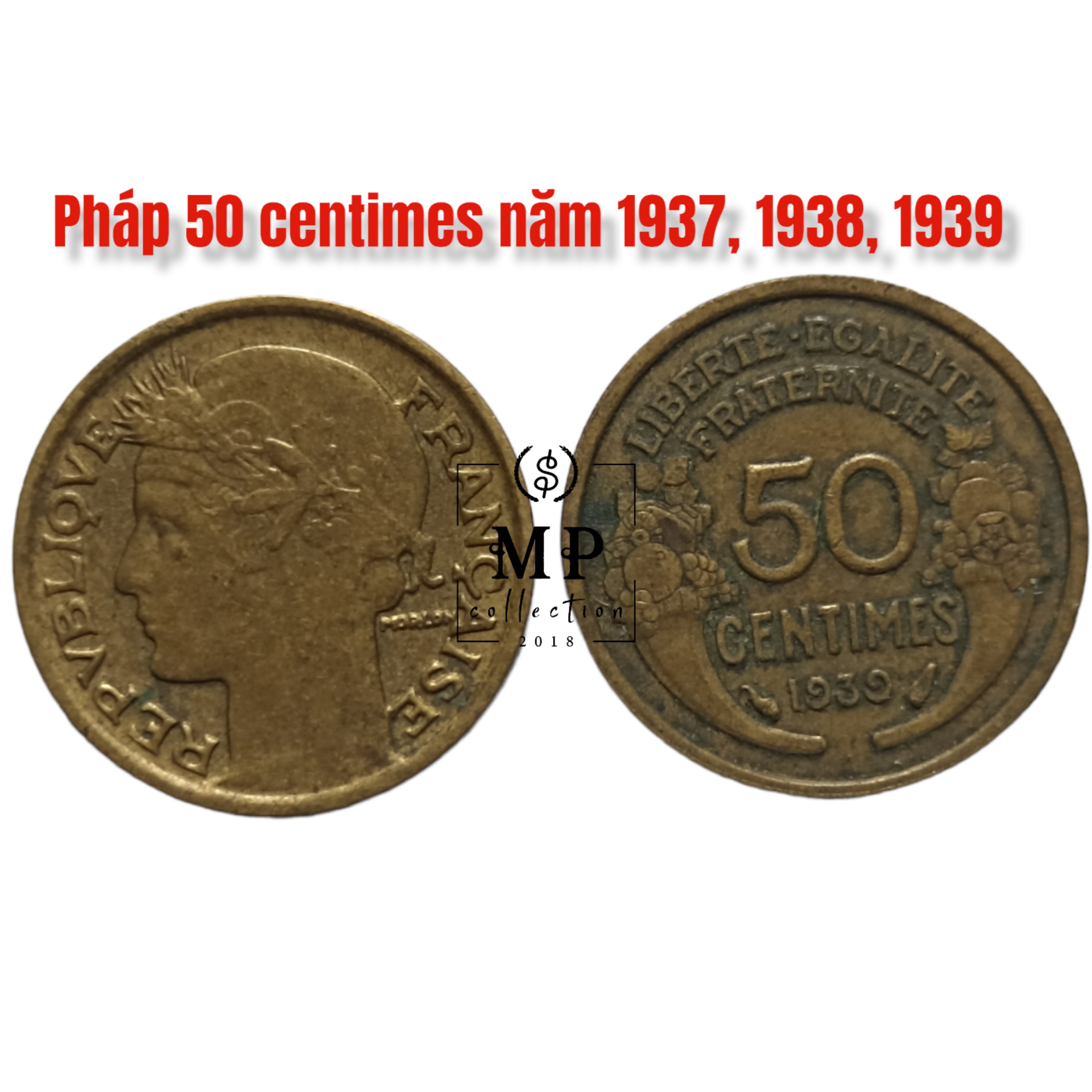 Đồng xu Pháp cổ 50 centimes năm phát hành 1937,1938,1939