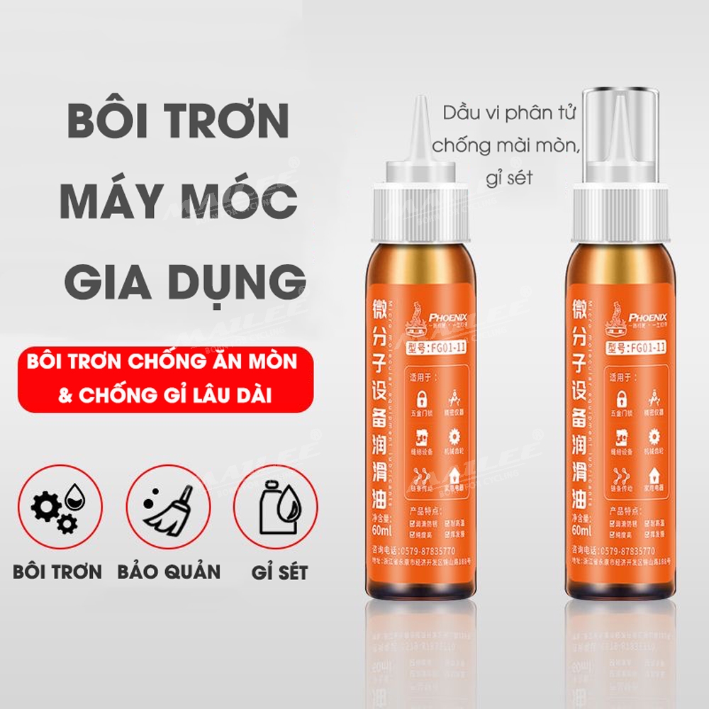 Dầu bôi trơn xe đạp FG01-11 cho sên xích xe đạp, bôi trơn máy móc, chống gỉ sét và mài mòn đa năng đa dụng (dung tích 60ml) - Mai Lee