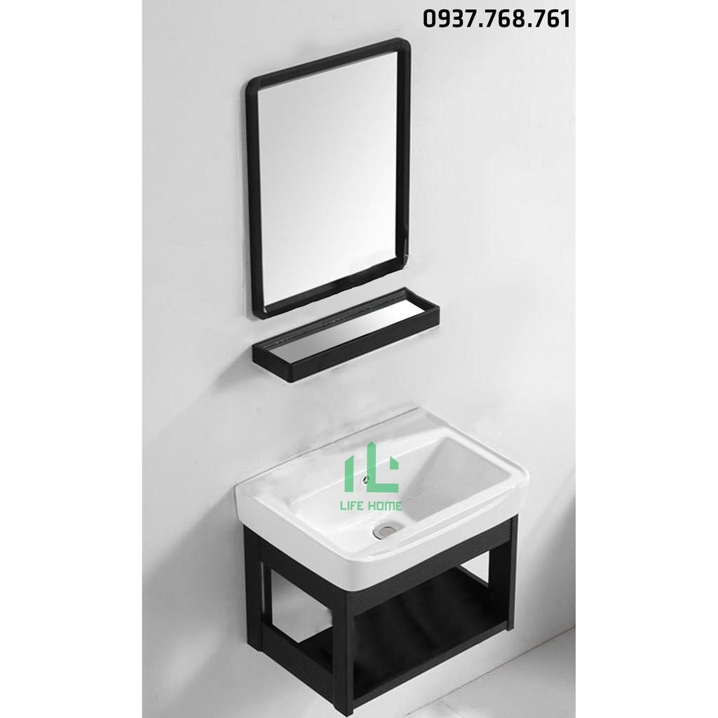 Bộ tủ chậu lavabo mini - COMBO 4 Món Tủ Chậu Lavabo + Gương + Kệ Gương Thông Minh Gọn Gàng Sang Trọng Cho Phòng Tắm