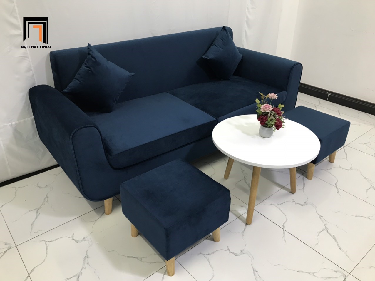 Bộ ghế sofa băng văng dài phòng khách hiện đại vải nhung
