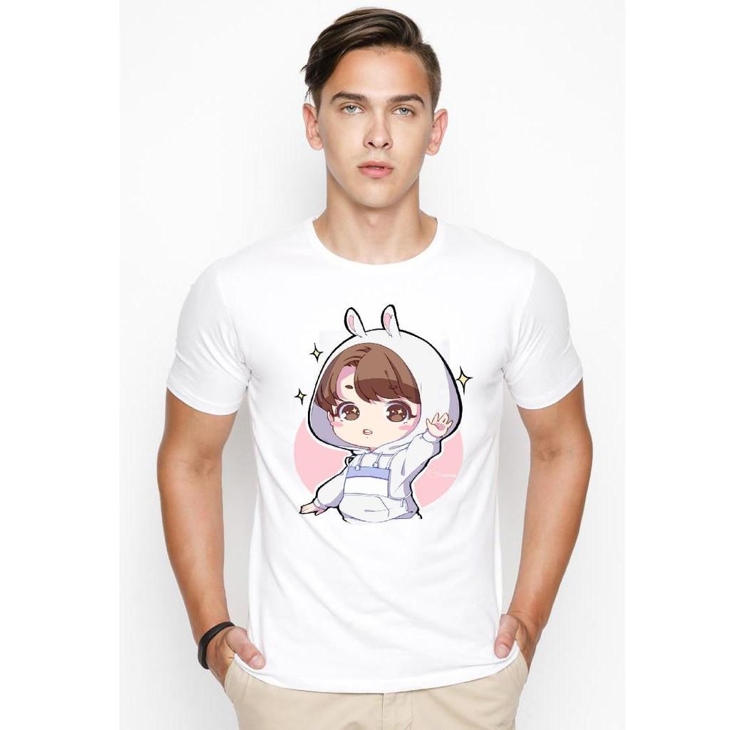 Áo thun nam cổ tròn in hình chibi phong cách hàn quốc vải dày mịn
