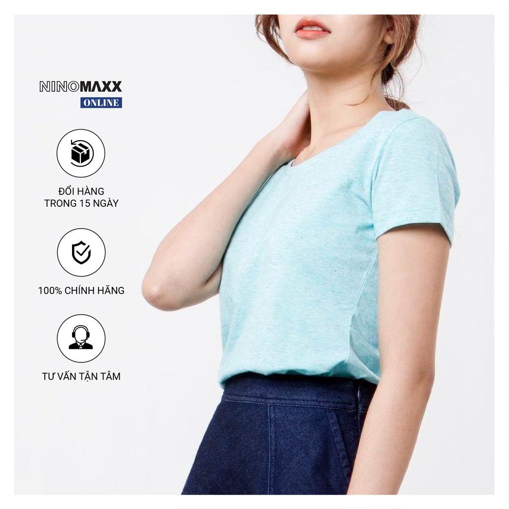 Áo Thun Nữ ngắn tay Ninomaxx cổ tròn màu xanh lơ trơn chất liệu thoáng mát co giãn tốt mã 1801011