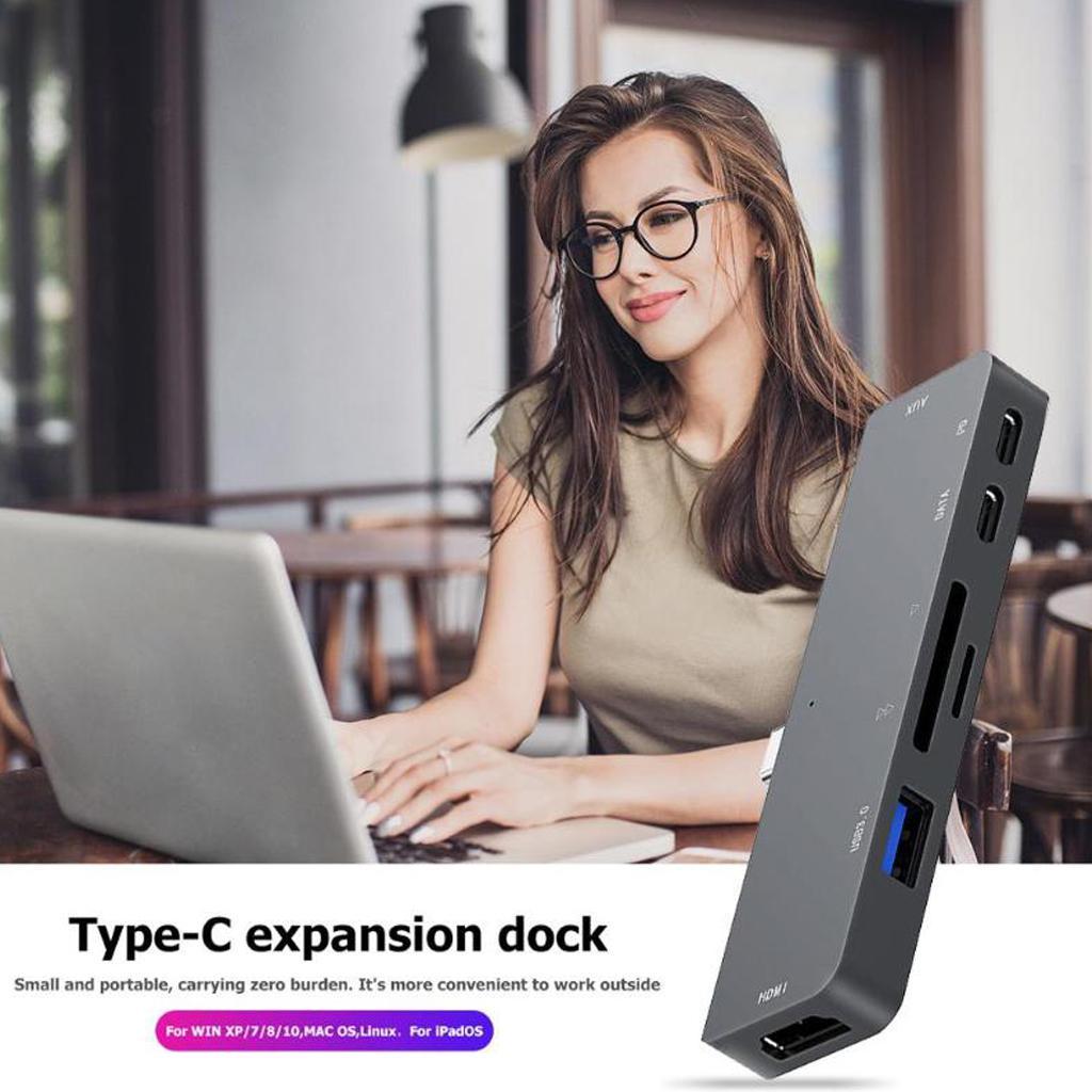 7in1 USB-C Hub Multiport HDMI Docking Station HUB for MacBook 4K Support