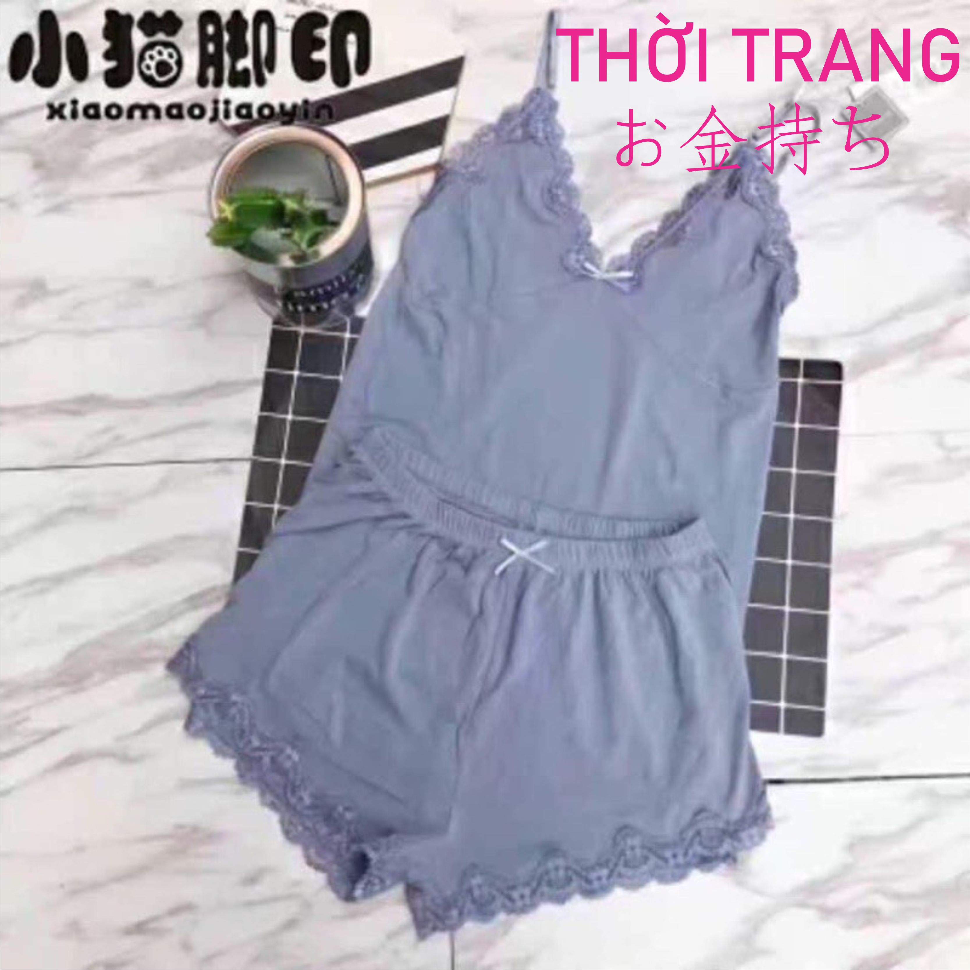 thời trang nữ set ngủ 2 dây phối ren siêu xinh