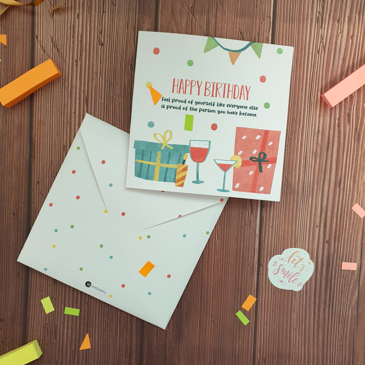 Thiệp chúc mừng sinh nhật 12x12 SDstationery CONFETTI họa tiết chấm bi thú cưng vui nhộn