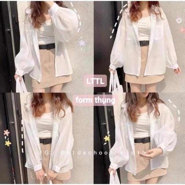 Free ship_Mua 1 tặng 1 Sơ mi voan mỏng xuyên thấu (kèm áo hai dây