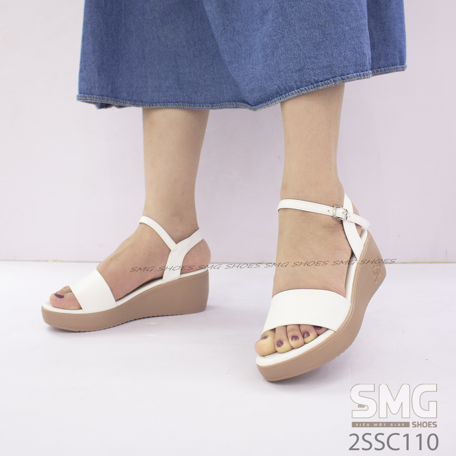 Sandal đế xuồng quai ngang bản to cao 5p siêu nhẹ, siêu êm