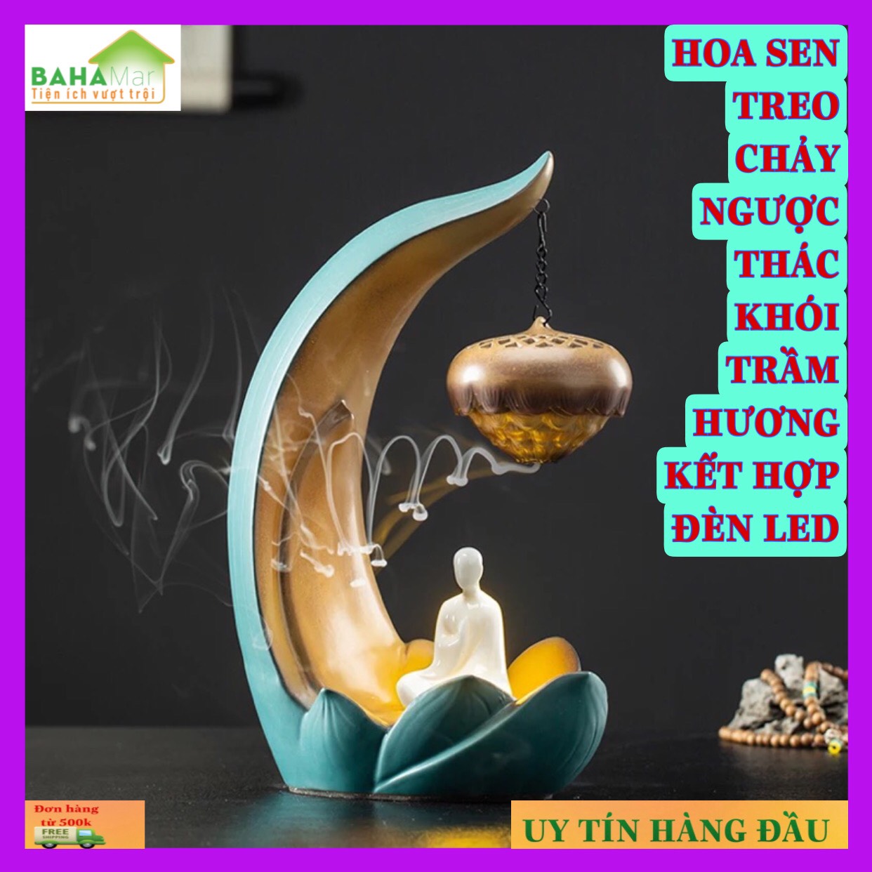 HOA SEN TREO CHẢY NGƯỢC THÁC KHÓI TRẦM HƯƠNG KẾT HỢP ĐÈN LED &quot;BAHAMAR&quot; Hương với thiết kế chảy dài đổ khói hơi nước tạo nên sự bí ẩn khí quyển.