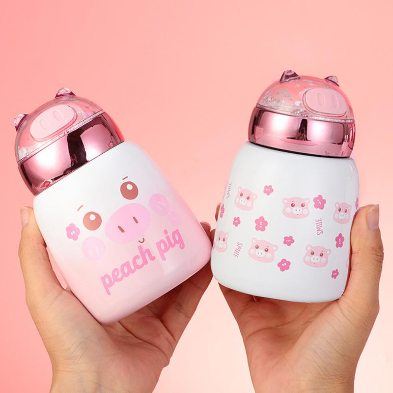 Dễ Thương Kim Sa Lấp Lánh Bé Gái Cách Nhiệt Cup Di Động Nhỏ Mini Hồng Trẻ Em Bình Giữ Nhiệt Thép Không Gỉ 304 Tumbler Treo Tường Đôi Hút Chân Không